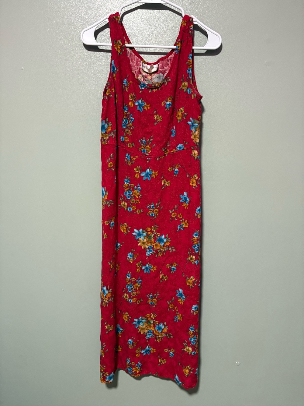 Karin Stevens Floral Maxi Dress Pink Blue Sleeveless Rayon Size 14